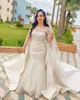 2022 Plus Size Arabic Aso Ebi Mermaid Luxurious Sexy Wedding Dress Lace Beaded Sheer Neck Bridal Gowns Dress ZJ266