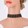 Мода сексуально панк -гот -рок -кожаное ожерелье медная кнопка бархата