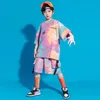 Sahne Aşınma Çocuk Yaz Hip Hop Giyim Grafik Tee Kravat Boya Boy T Gömlek Üst Streetwear Kargo Şort Kız Erkek Çocuk Kostüm Giysileri