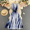 Vintage Tie Dye Plisowane Sukienka Kobiety Sexy V-Neck Bez Rękawów Vestidos Kobiet Letni Plaża Party Drul Graped Roll Casual New Y0603