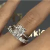 Lyx 925 Sterling Silver 4 karat simulerad diamantbröllopsförlovningscocktail Kvinnor Vit topas Band Ringar set fina smycken