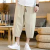 Men's Pants 2022 Sinicism Mens Linen Capri Lightweight Slim Legs Casual Men High Quality Cotton Trousers Male Loose