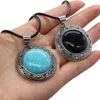 Pendant Necklaces Natural Stone Necklace Retro Crystal Agates Turquoises Amethysts Jades Charm Wax Thread For Women Jewelry