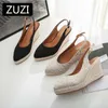 Zuzi High Heel Buckle Wedge Shoes 2021 복고풍 자수 여성 샌들 여성 뾰족한 발가락 슬리퍼 하이 휠 에스파 드릴 레스 짚 graed y07875398