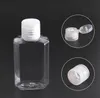 Qualidade 30ml 60ml frasco de plástico animal de estimação vazio com flip tampam garrafas de forma quadrada transparente para o gel de desinfetante descartável de fluido de maquiagem