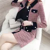 Winter Women Tweed Vintage Two Piece Skirt Suits Sets Buttons Coat And A-line Outfits Elegant Fashion 2 220302