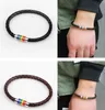 Ny ankomst Rainbow Charm Woven Läderarmband Rostfritt Stål Magnetiska Spänne Armband Smycken För Män Kvinnor Eppacket Gratis Ship