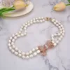 GuaiGuai Sieraden 2 Strengen Witte Rijst Parel CZ Hanger Ketting Handgemaakt Voor Vrouwen Echte Edelstenen Steen Dame Mode Sieraden4703849