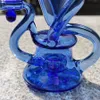 2021 Hookah Bong Glass DABリグマルチカラーブルーディープレシィラー水艇煙パイプ9インチ高さ14.4mm女性ジョイント石英バンジャー