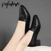 Pofulove обувь каблуки кожаные черные леди работа профессиональный роскошный дизайнер высокий 220119