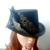 Parti Maskeleri Retro Vintage Unisex Steampunk Gül Dişliler Kanatlı Siyah Şapka ve Tüy Gotik Victoria Cadılar Bayramı Lolita Cosplay