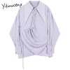 Yitimuceng Shirring Asymétrical Chemisier Femmes Chemises Lâche Solide Spring Fashion Coréen à manches longues Lady Tops 210601