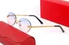 2021 패션 클래식 레오파드 헤드 선글라스 남성과 여성 Frameless 타원형 그라디언트 렌즈 안경 프레임 현대 디자인 아트 절묘한 치타 로고 안경 케이스