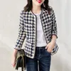 Women's Jackets Plaid Tweed Women O-Neck Long Sleeve Office Lady Wool Coats Autumn Winter Outwear Vintage Korean Elegant Plus Size B380