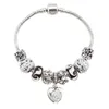 Charm Bracelets 2021 Retro Silver Plated Heart Pendant Fashion Cute Little Pand Women's Lucky Bracelet With Chamilia Beads Jewelry