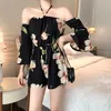 Women Halter Floral Playsuits Holiday flower overalls bohemian off shoulder beach jumpsuits wide leg chiffon rompers 210715