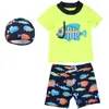 Sommar Barnens Baddräkt Boys Short-Sleeved Split Ething Surfa Beathwear Baby Cartoons Surf Three-Pipe Suit 210625