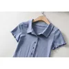 Moda Harajuku Linea d'onda Risvolto T-shirt da donna Gotico Grigio Vintage Bottoni centrali tshirt Turn Down Collar T-shirt corta 210508