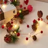Interiorexternal luzes Natal pinho cone agulha lâmpada lâmpada conduziu fio de cobre fruta vermelha x0817C 20 conjuntos