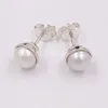 Andy Jewel Authentic 925 Sterling Silver Studs Elegant Beauty White Pearl Fits European Pandora Style Jewelry