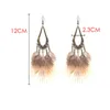 Bohemian Summer Dangle Earrings For Women Ethnic Jewelry Drop-shaped Rice Bead Long Brown Feather Earring Danglers