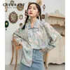 Vintage manga comprida camisa mulheres estéticas tops e bloues botão up colarinho outono plus size roupas 210427