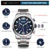 Megir Luxo Relógios Homens Top Marca Aço Inoxidável Impermeável Luminoso Relógio de Relógio de Relógio Azul Esportes Cronógrafo Quartz Assista Homem 210407