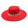 Automne hiver laine feutre Fedoras chapeau 9.5CM large bord Jazz chapeaux pour femmes Style britannique plat melon église robe chapeaux