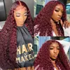 Lace Wigs Luvin 30 polegadas 99J Borgonha Deep Wave Frente Humano Cabelo Vermelho Água Colorida Curly Remy Destaque Frontal Peruca Para As Mulheres