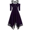 Casual Dresses Gothic Dress Women Black Goth Off Shoulder Lace Patchwork Punk Rock Cross Strap Plus Size Sexy Vintage Midi289n