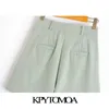 KPytomoa mulheres chique moda lado bolsos shorts retos vintage cintura alta zíper feminino calças curtas pantalones cortos 210719