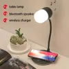 3 in 1 Bureaulamp USB Draadloze oplader Bluetooth-luidspreker Opvouwbare, ooghoudende tafellamp, dimmendesktoplamp voor QI Smart Phones Charge, met behulp van in Office, Slaapkamer, Studie