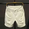 Sommar vit svart khaki män rippade lösa raka jeans korta mode hip hop bermuda hål casual denim cargo shorts 210716