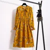 Abito casual da donna primavera autunno stile coreano vintage camicia stampata floreale abito manica lunga elegante fiocco midi abiti estivi 220228