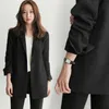 Aelegantmis élégant à manches longues Slim Blazer veste femmes décontracté noir Outwear printemps automne dame bureau costume grande taille 210607