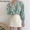 Nomikuma Vintage Mode O Hals Volle Hülse Plaid Shirts Frauen Casual Lose Sommer Tops Koreanischen Stil Bluse Blusas Mujer 3b724 210514