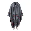 Kvinnor European American Ladies Tjockad Färg Stripe Imitation Cashmere Jacquard Sjal Varm Long Stylish Fashion Cape 210427