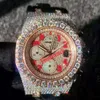Novo moissanite relógios de prata diamantes relógio masculino movimento eta mecânico luxo completo iced out relógios com cronógrafo funciona244m
