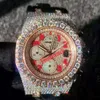 Nya Moissanite Watches Silver Diamonds Mens Watch ETA Rörelse Mekaniska män Luxury Full Iced Out Watches With Chronograph Works273J