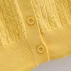 Gebreide bijgesneden vesten vrouwen herfst winter korte gele vintage knop vest casual slanke tops 210415