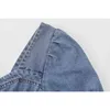 Denim grödor kjolar kvinnor puff kortärmad rok single breasted elegant retro kläder kvinnlig sommar torg krage mini kjol 210417