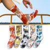 New Fashion Smiling Face Embroidery Men and Women Socks Cotton Colorful Vortex Tie-dye HipHop Skateboard Funny Happy Sockings