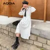 Moda da Primavera Japão JK Mulheres Dress Sailor Collar Button Up Long White Sleeve Bow Império Plus Size Senhoras Robe 210521