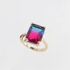 Fashion gold Plated Rectangle Gradient Glass Crystal Rings chromatic Geometric Ring for Women Jewelry gift