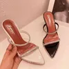 Mode femmes pantoufles pointues bout ouvert bande étroite sandales diapositives creux clair transparent talons hauts pompes chaussures habillées d'été 210513