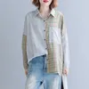Femmes surdimensionnées coton lin chemises décontractées nouveau printemps style coréen patchwork plaid lâche femme manches longues hauts S3308 210412