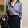 Korean Women Shirt Chiffon Blouse for Long Sleeve s Female Top White Satin Pullover Tops Plus Size Woman 210427