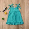 1-4Y Ki Infant Baby Girls Dress Solid Button Sleeveless Belt Mini A-Line Sundress Q0716