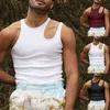 Hommes débardeurs sport été personnalité Fitness sans manches bas chemise couleur unie découpe fronde maigre haut M-3XL