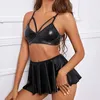 Tenue de Yoga en cuir verni, Lingerie Sexy, vêtements de nuit pour femmes, soutien-gorge de sport, tentation, sous-vêtements Patchwork, chemise de nuit #30